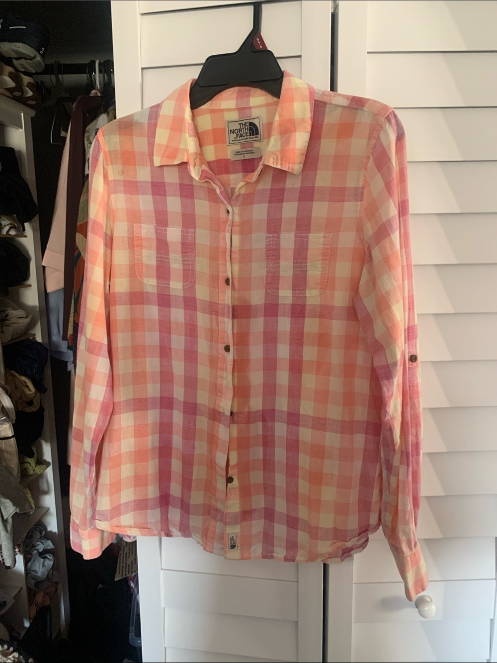 The North Face Pink and Cream Plaid Button-Down Shirt